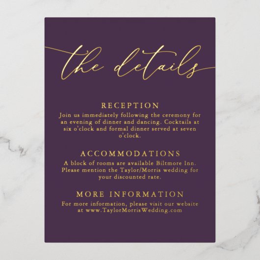 紫色のプラム金箔ミニマリストエンクロージャカード 箔シーズンポストカード (正面)