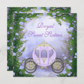 紫色のプリンセスのキャリッジによって魅了される菓子16 招待状 (正面/裏面)