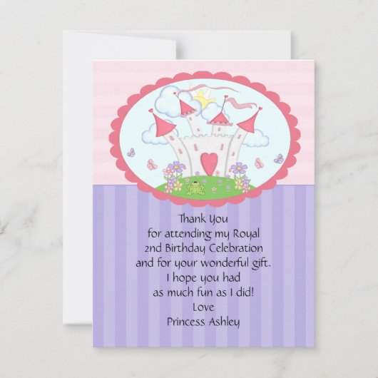 紫色のプリンセスの城は平らなカード感謝していしています サンキューカード (正面)