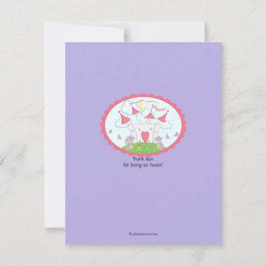 紫色のプリンセスの城は平らなカード感謝していしています サンキューカード (裏面)