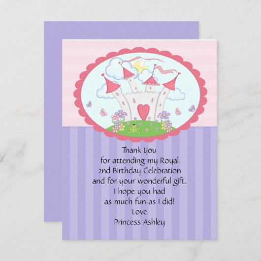 紫色のプリンセスの城は平らなカード感謝していしています サンキューカード (正面/裏面)