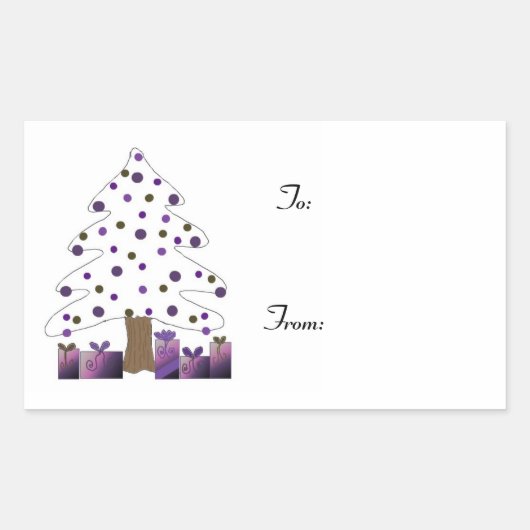 紫色のプレゼントのクリスマスタグ 長方形シール (正面)