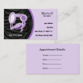 紫色のヘアサロンカード(背面にアポイントメントが付いている) 予約カード (正面/裏面)