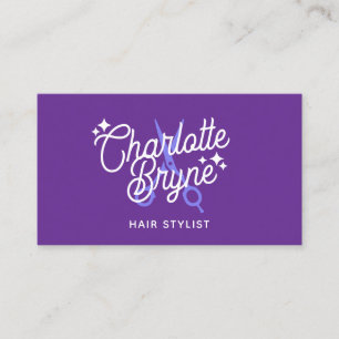 紫色のヘアスタイリストのクリッピングシャー 名刺