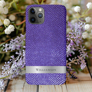 紫色のヘビ革デジタルレザーシルバーメタル iPhone 11 PROケース