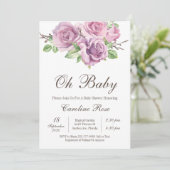 紫色のベビーガールシャワー招待状、紫色の花 招待状 (スタンド正面)