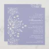 紫色のベビーシャワーの招待状の冬の雪片 招待状 (正面/裏面)