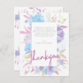 紫色のベビーシャワーフローラ水色 サンキューカード (正面/裏面)
