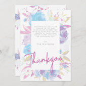 紫色のベビーシャワーフローラ水色 サンキューカード (正面/裏面)