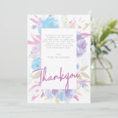 紫色のベビーシャワーフローラ水色 サンキューカード (スタンド正面)