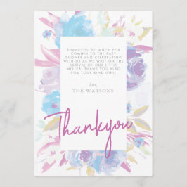 紫色のベビーシャワーフローラ水色 サンキューカード