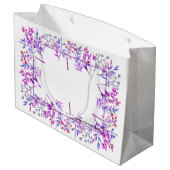 紫色のベリーリーフハッピーホリデーズクリスマスフォト ラージペーパーバッグ (裏面アングル)