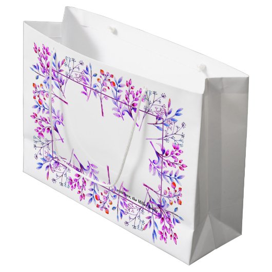 紫色のベリーリーフハッピーホリデーズクリスマスフォト ラージペーパーバッグ (正面アングル)