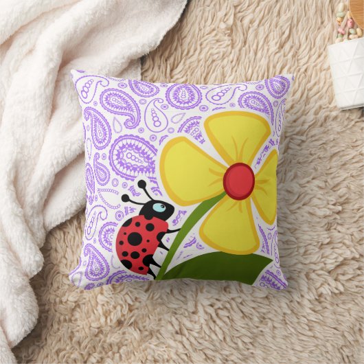 紫色のペイズリーパターン; てんとう虫 クッション (ブランケット)
