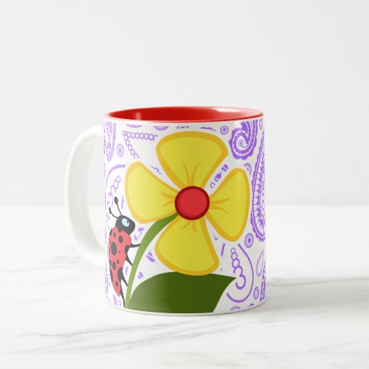 紫色のペイズリーパターン; てんとう虫 ツートーンマグカップ (正面左)