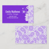 紫色のペイズリー; アロハ、ハイビスカス 名刺 (正面/裏面)