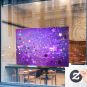 紫色のホイル背景に星 ウィンドウサイン (カフェ窓)