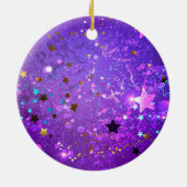 紫色のホイル背景に星 セラミックオーナメント (裏面)