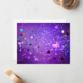 紫色のホイル背景に星 ノートカード (正面/裏面インサイチュ)
