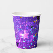 紫色のホイル背景に星 紙コップ (裏面)