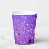 紫色のホイル背景に星 紙コップ (左)