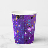 紫色のホイル背景に星 紙コップ (右)