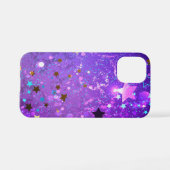 紫色のホイル背景に星 iPhoneケース (裏面横)