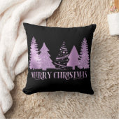 紫色のホイル金属的なメリークリスマスツリーを見る クッション (ブランケット)