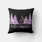 紫色のホイル金属的なメリークリスマスツリーを見る クッション (裏面)