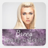 紫色のホイルGlamorシックな甘い16写真 スクエアシール (正面)