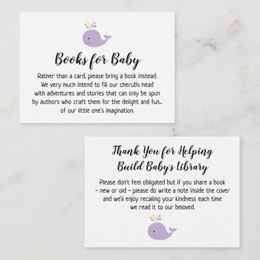 紫色のホエーシンプルルの予約リクエスト挿入カード エンクロージャーカード (正面/裏面)