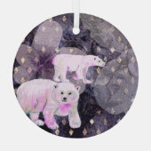 紫色のホッキョクグマ – 北極動物のレトロパターン ガラスオーナメント (裏面)