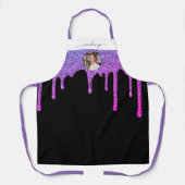 紫色のホットピンクのグリッタードリップスパーソナライズされたト写真A エプロン (正面)
