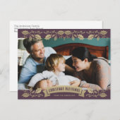 紫色のホリー宗教的クリスチャン写真クリスマス シーズンポストカード (正面/裏面)