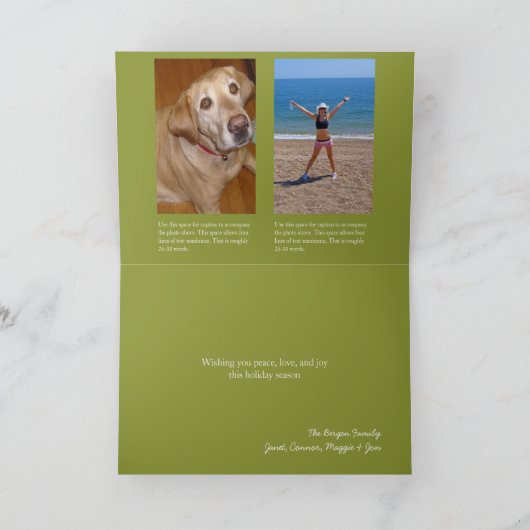 紫色のホリ数々のー写真クリスマスの休日を折った シーズンカード (内部)