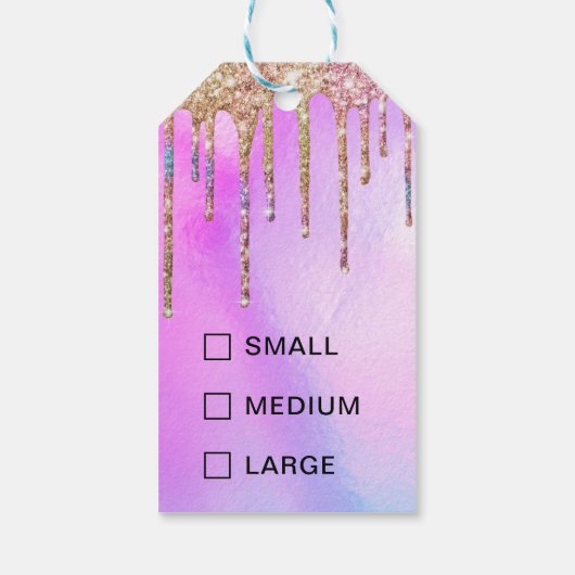 紫色のホログラフィックグリッターが衣類ラベルを乾燥 ギフトタグ (裏面)