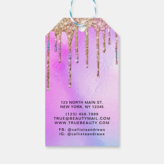 紫色のホログラフィックグリッターが衣類ラベルを乾燥 ギフトタグ (裏面)