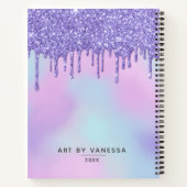 紫色のホログラフィックグリッタードリップスアーティストスケッチブック ノートブック (裏面)
