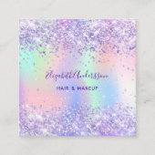 紫色のホログラフィックフォトqrコード スクエア名刺 (正面)