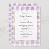 紫色のホワイトプレイドストライプベビーシャワー 招待状 (正面/裏面)