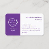 紫色のホワイトロゴQRコードミニマルモダンリスト 名刺 (正面)