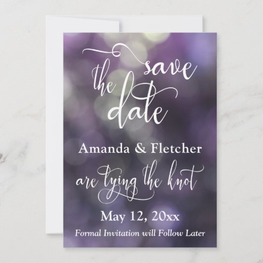 紫色のボケ光とタイポグラフィー 32 Save the Date セーブザデート (正面)