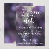 紫色のボケ光とタイポグラフィー 32 Save the Date セーブザデート (正面/裏面)