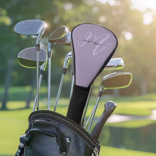 紫色のボホスタイリッシュスクリプトのモノグラムと名前 ゴルフヘッドカバー