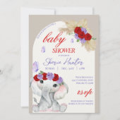 紫色のボホゾウと蝶の赤ちゃんシャワー 招待状 (正面)