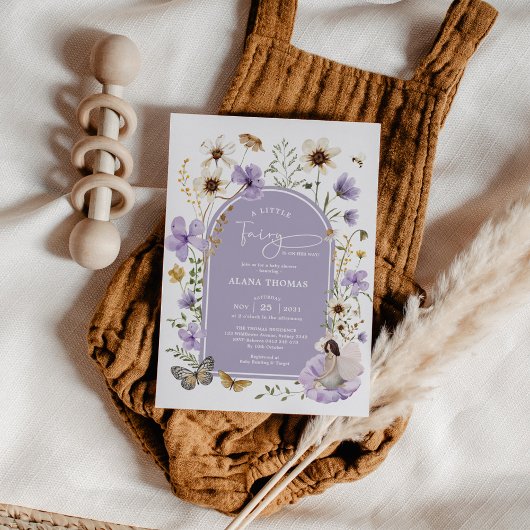 紫色のボホフェアリーのワイルドフラワーガールベビーシャワー 招待状