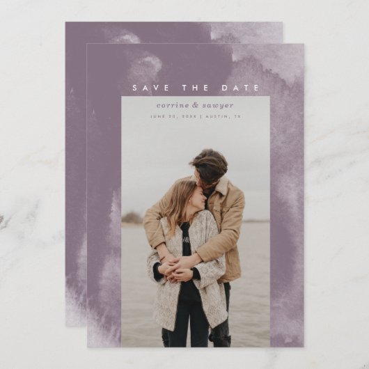 紫色のボホ水彩保存日 セーブザデート (正面/裏面)