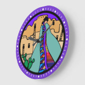 紫色のボーダーが付いている村落のネイティブアメリカンの時計 ラージ壁時計 (傾斜)
