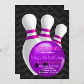 紫色のボーリングのパーティの招待状 招待状 (正面/裏面)