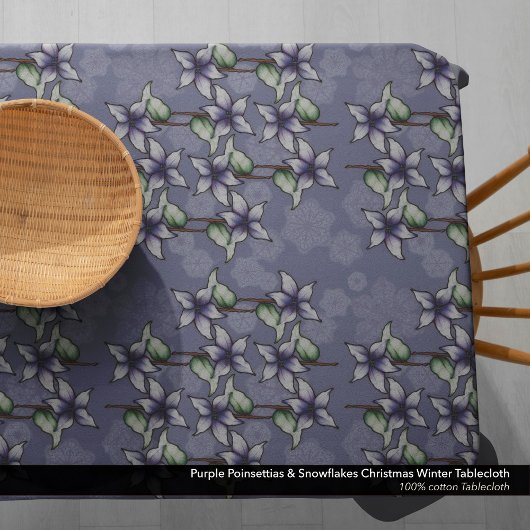 紫色のポインセティアス&スノーフレークのクリスマス冬 テーブルクロス